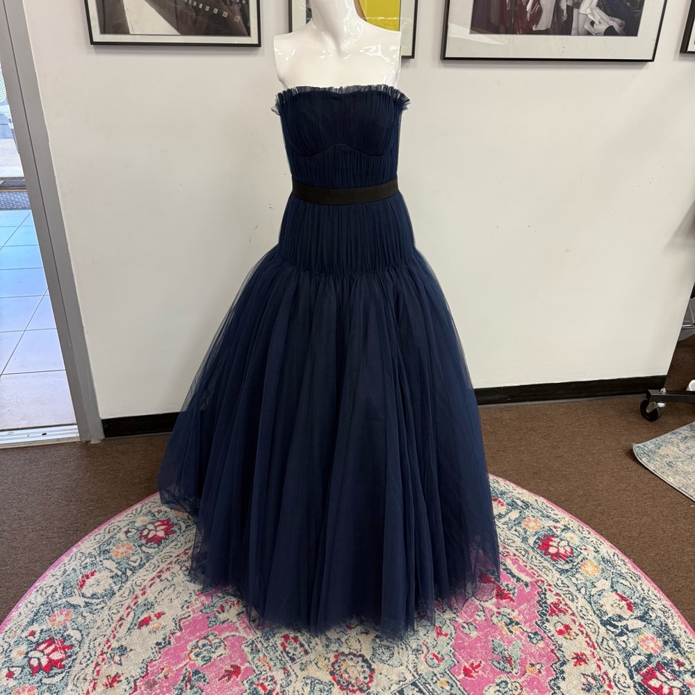 Zac Posen Navy Blue Strapless Tulle Maxi Gown - Picture 8 of 12